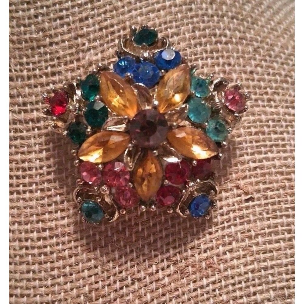 Mid Century Multicolor Crystal Brooch